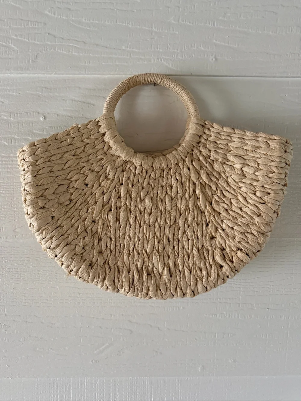 Natural Woven Raffia Circle Handle Tote Bag Boho Beach Purse Beige